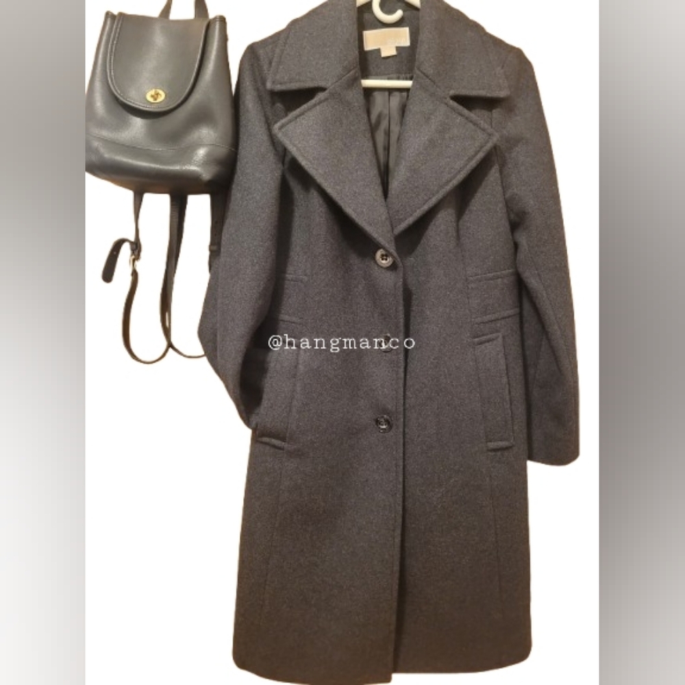 Michael Kors Wool Blend Notch Lapel Peacoat